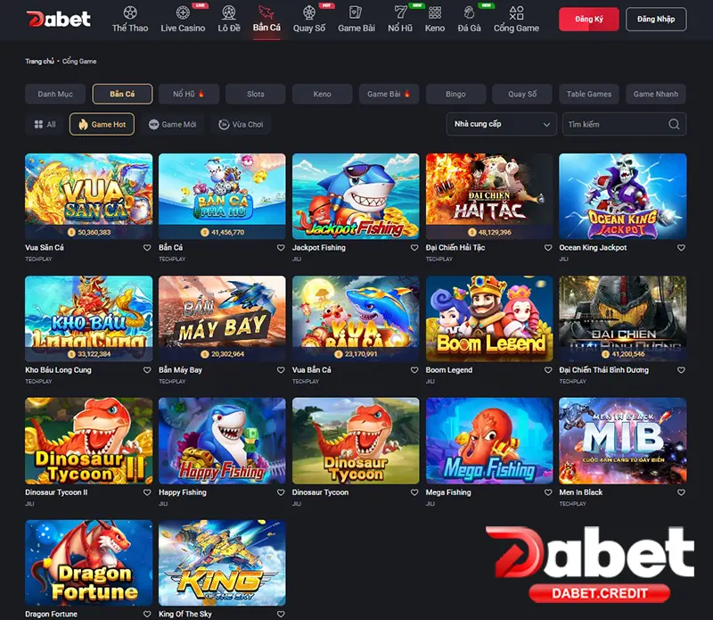 Các sản phẩm Bắn cá DABET từ Techplay và JILI nhận được nhiều sự ủng hộ của người chơi