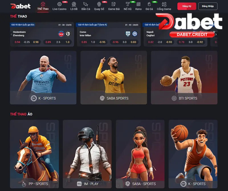 Sảnh thể thao DABET với nhiều nhà cung cấp uy tín như SABA Sports và BTI Sports